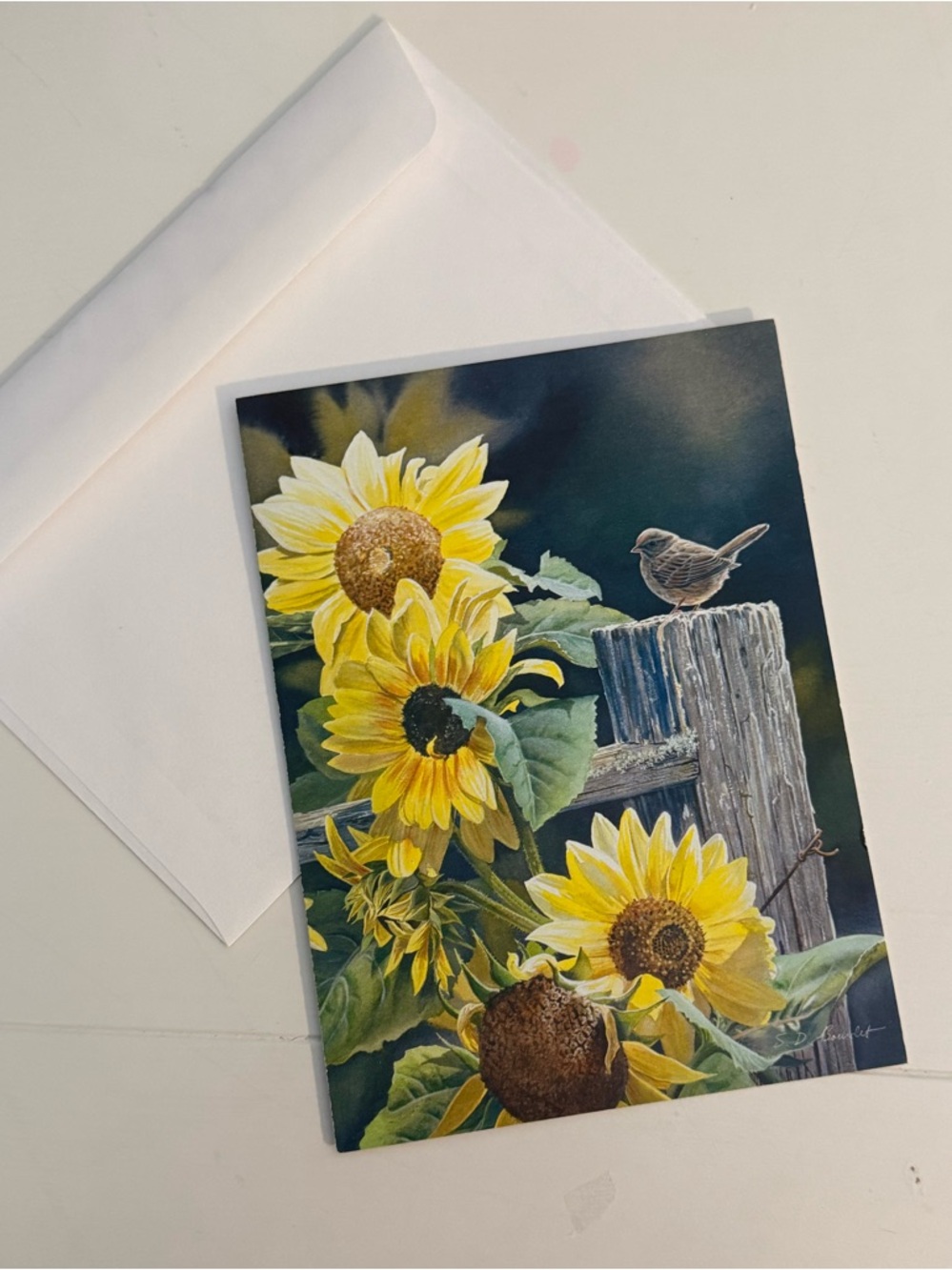 Blank Sunflower & Songbird Greeting Card - Yellow